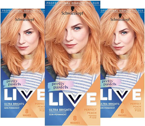 Schwarzkopf Pretty Pastel LIVE  Hair Color, Ultra Bright, Semi-Permanent, Long lasting, P122 Perfect Peach (Pack Of 3)