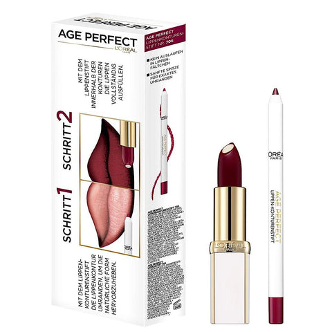L'Oréal Paris Age Perfect Lip Set Lipstick and Lip Liner in 706 Perfect Burgundy, Gift Set