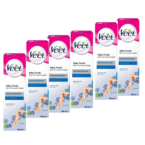 Veet Silky Fresh Body and Legs Hair Removal Cream For Sensitive Skin 100ml (Pack of 6)