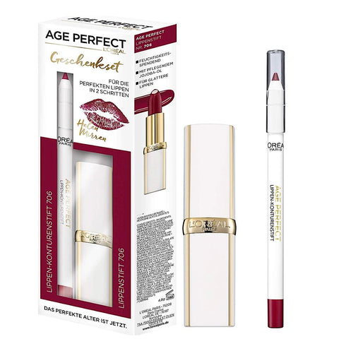 L'Oréal Paris Age Perfect Lip Set Lipstick and Lip Liner in 706 Perfect Burgundy, Gift Set
